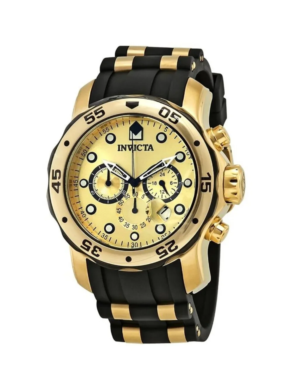 NWT Invicta Pro Diver Chronograph Champagne Dial Black Polyurethane Men's Watch